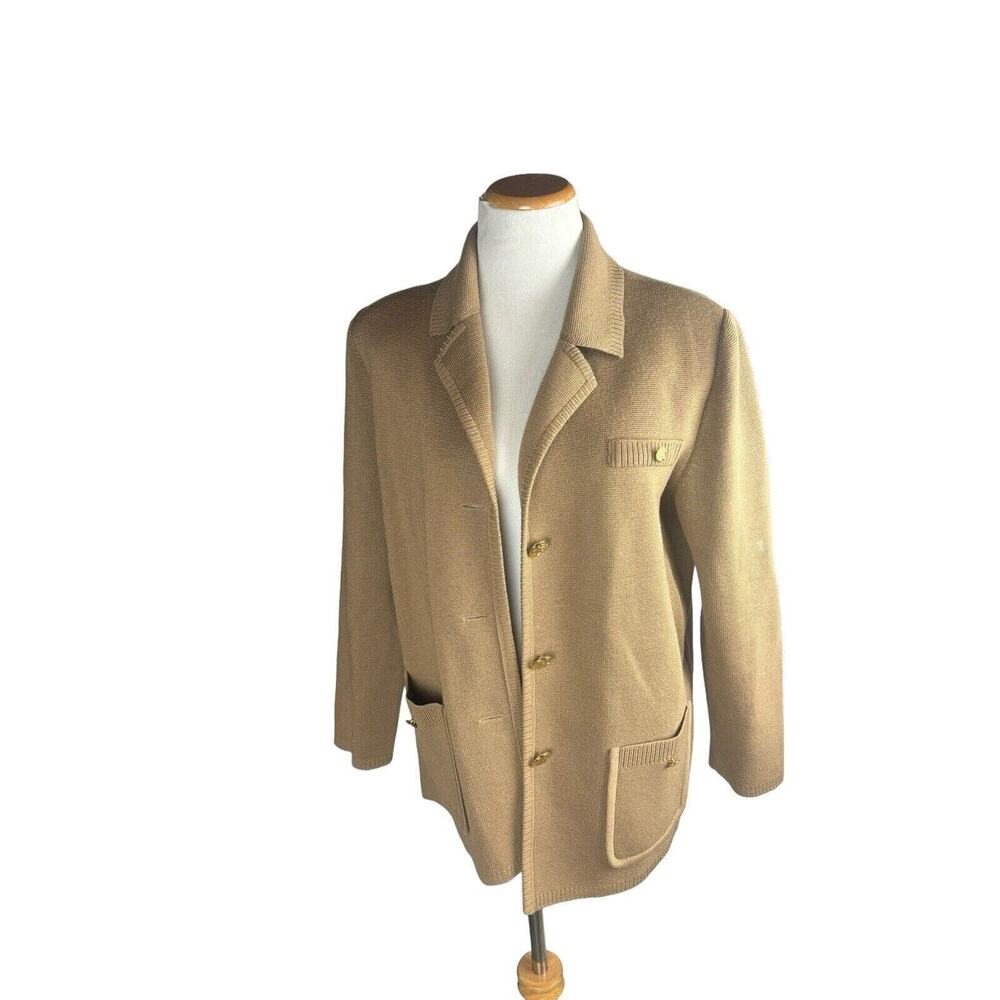 Blarney Woollen Mills Wool‎ Blazer Coat Cardigan Sweater Size 14 Camel Regal